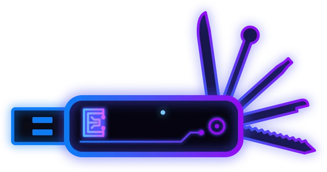 USB Army Knife PRO — multi-tool icon representing the device's blades, wireless antenna and circuit-board core